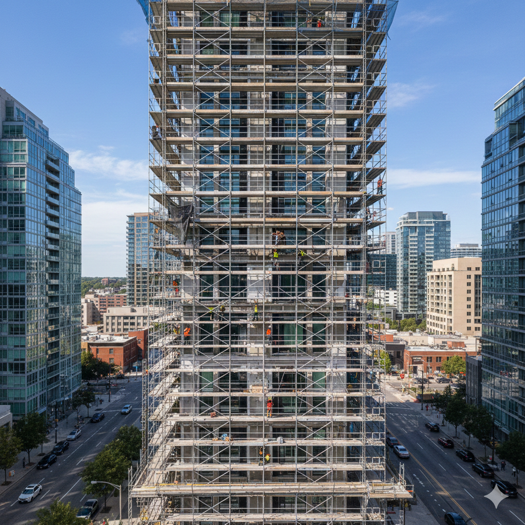 Fassadengerüst für Hochhaus-Sanierung