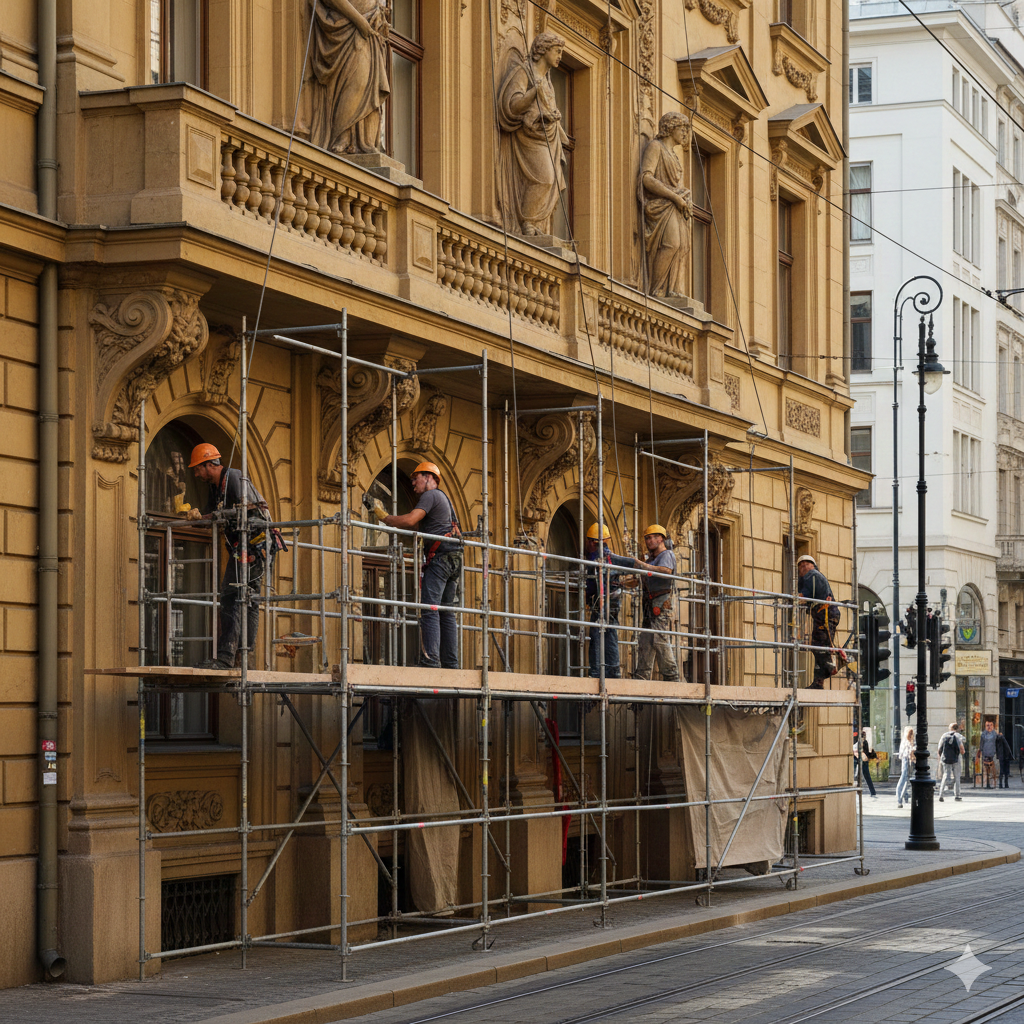Hängegerüst für denkmalgeschütztes Gebäude